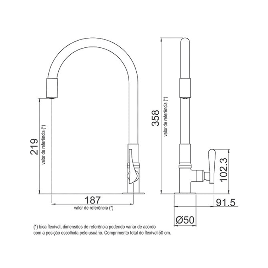Torneira de Parede Loren Flex Cinza Com Bica Flexível 1178 G27 Lorenzetti