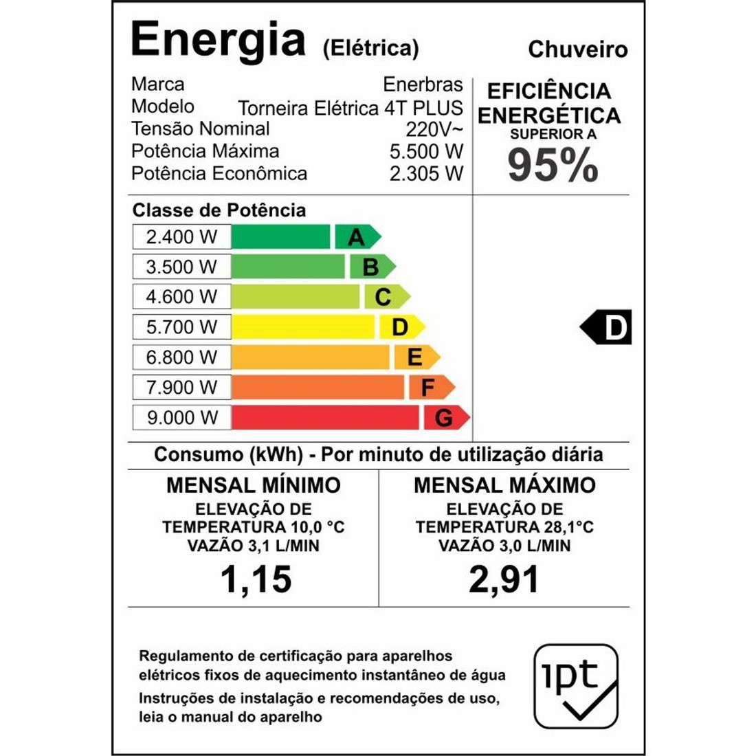 Torneira de Parede Plus 4T Branca 5500W 220V Torneira de Parede Plus 4T Branca 5500W 220V