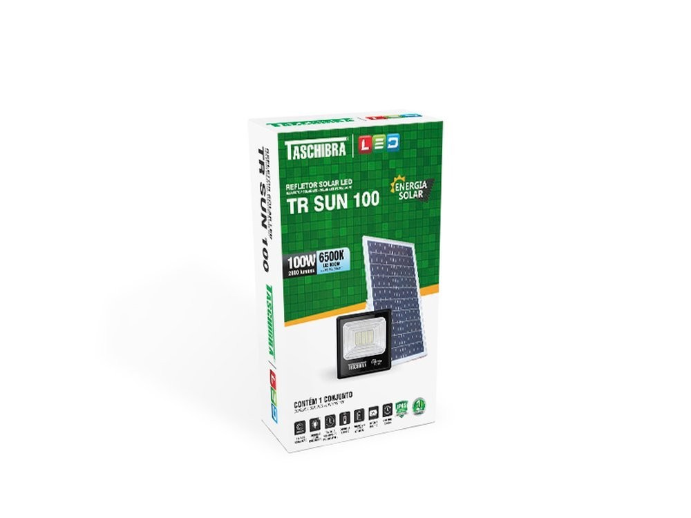 Refletor TR Led Solar 100W Preto 6500K Refletor TR Led Solar 100W Preto 6500K