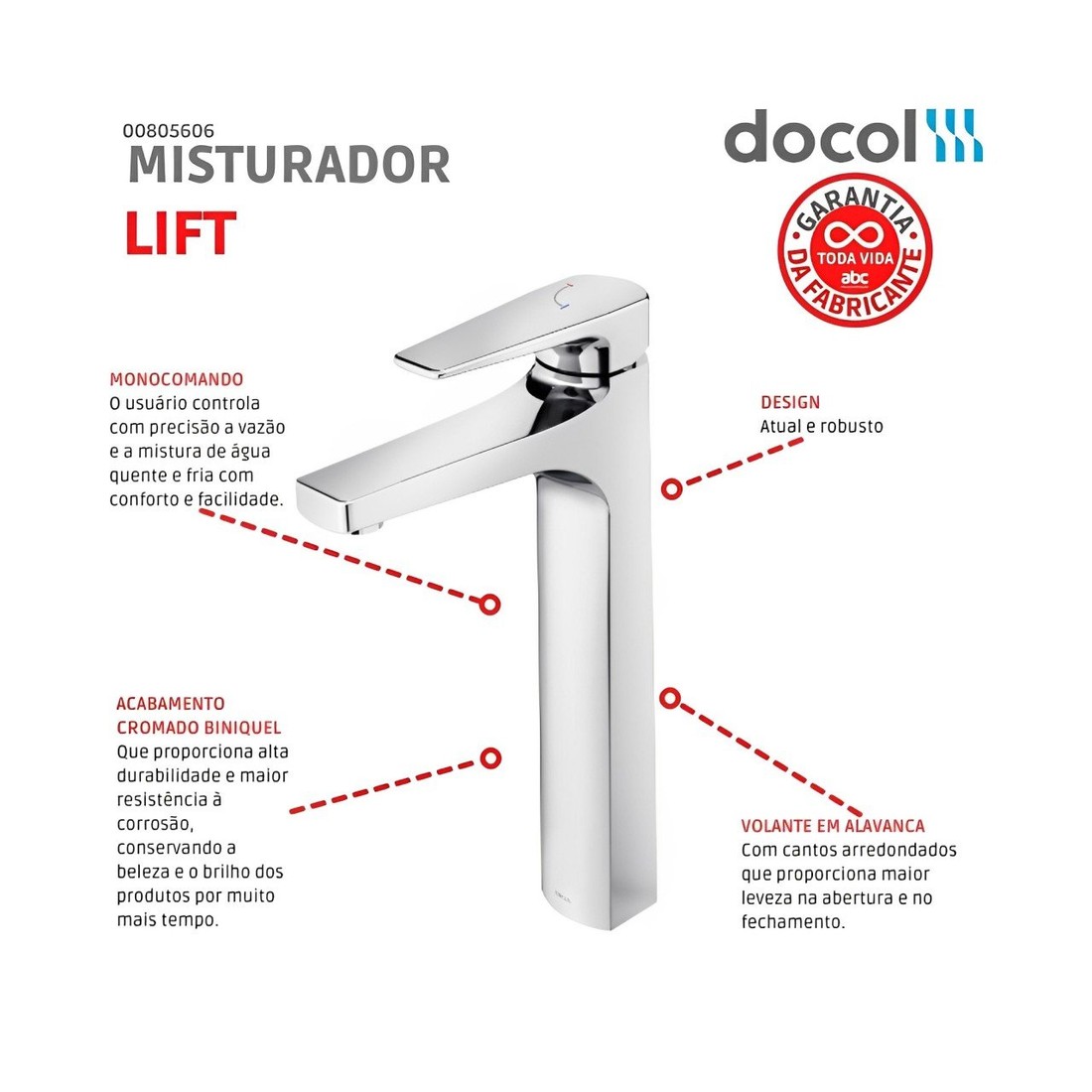 Torneira Misturador Monocomando Bica Alta Lift 00796106 Torneira Misturador Monocomando Bica Alta Lift 00796106