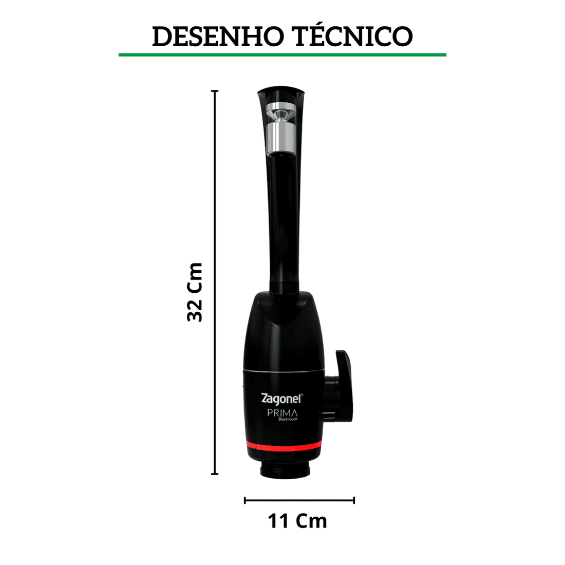 Torneira Elétrica Prima Touch Preta 5500W 220V Zagonel