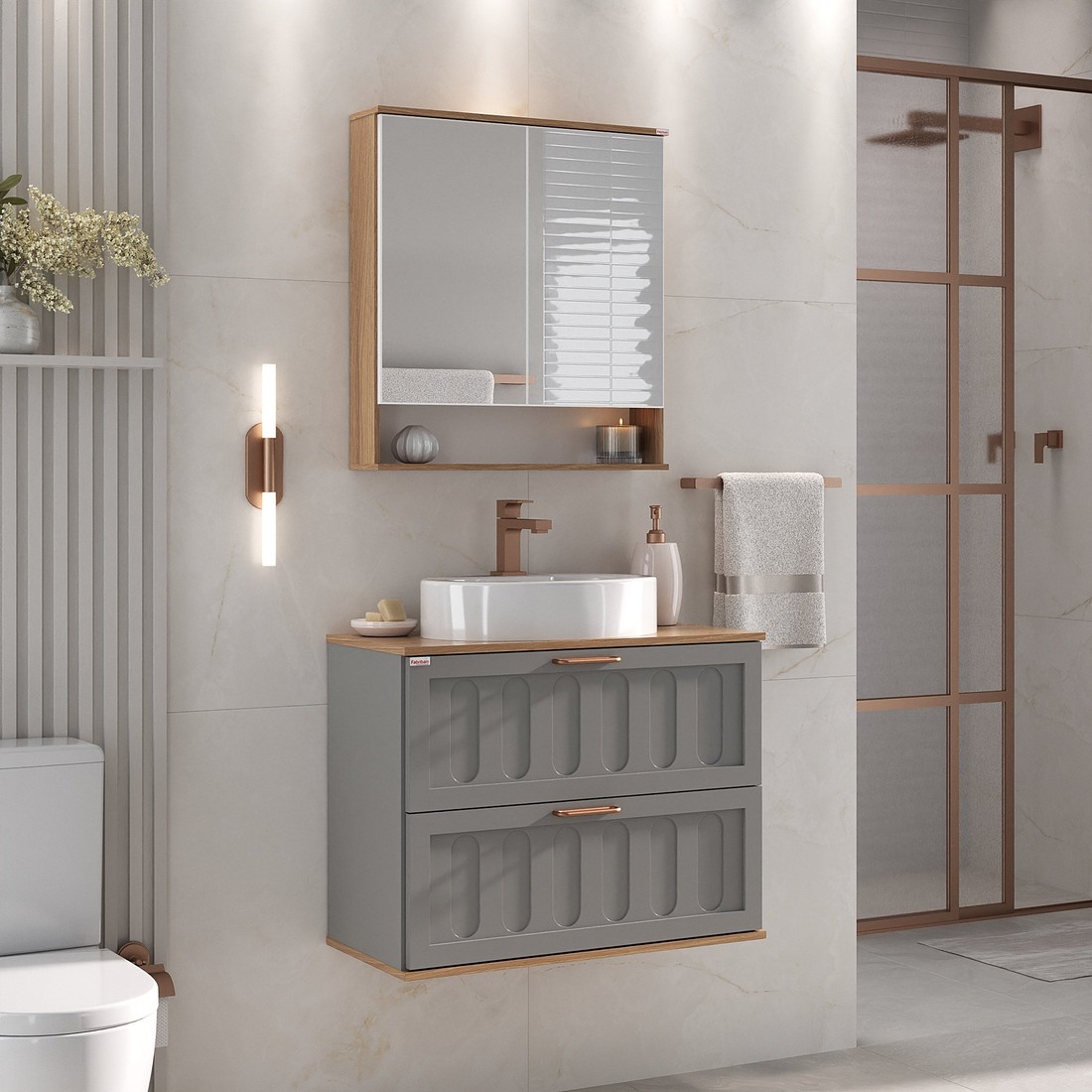 Kit Conjunto de Balcão Para Banheiro Milena 78cm Suspenso Fabribam Kit Conjunto de Balcão Para Banheiro Milena 78cm Suspenso Fabribam