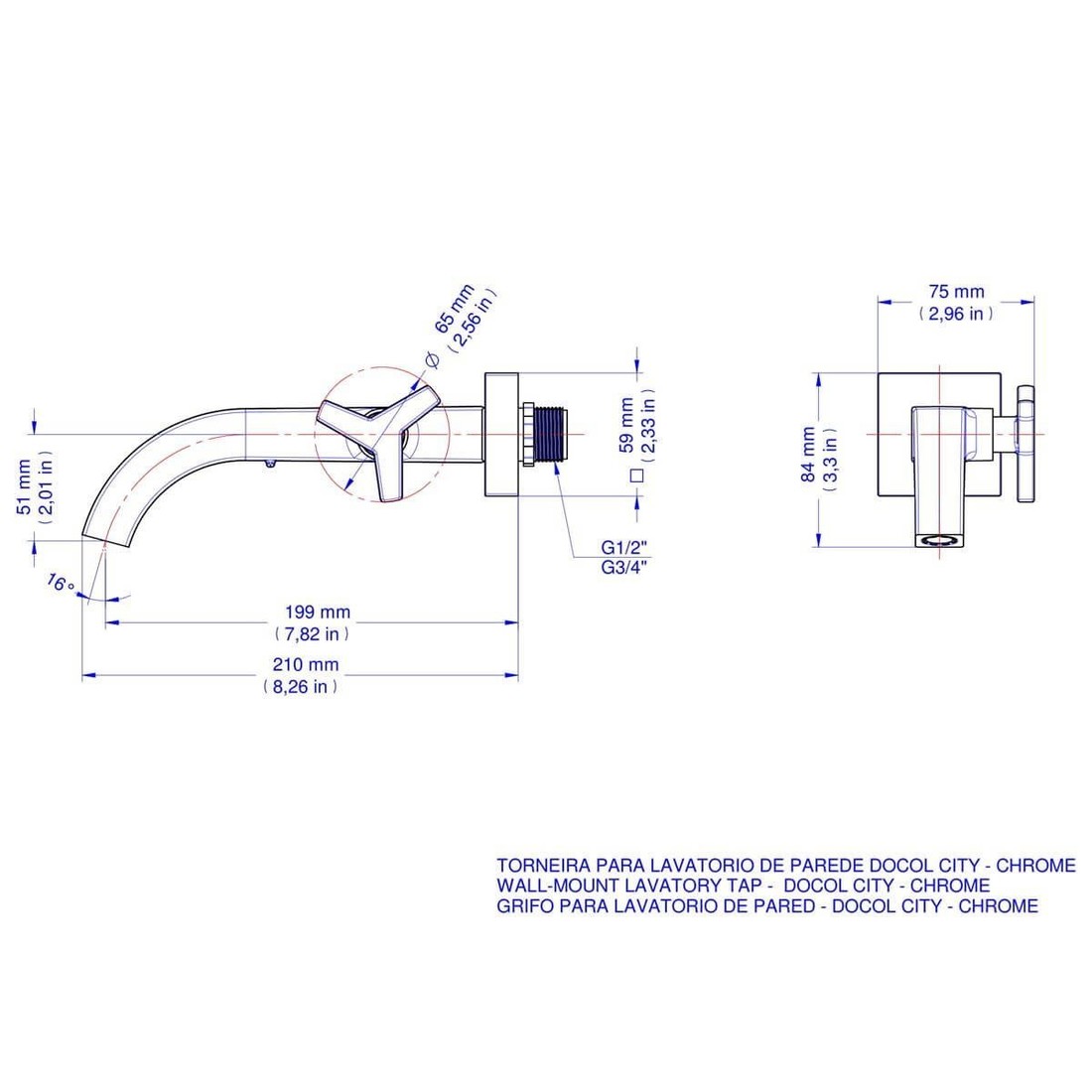 Torneira Para Lavatorio De Parede Docol City Cromado 876406 Torneira Para Lavatorio De Parede Docol City Cromado 876406