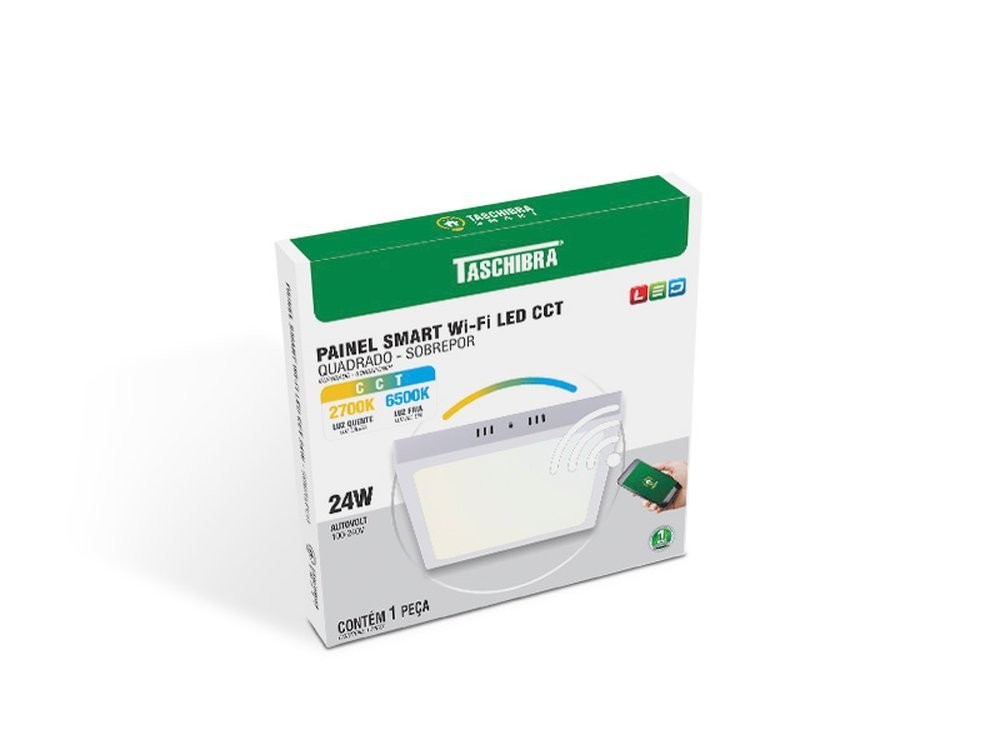 Painel Smart Wi-fi Led 24W Quadrado Sobrepor CCT Taschibra Bivolt 110V/220V Painel Smart Wi-fi Led 24W Quadrado Sobrepor CCT Taschibra Bivolt 110V/220V