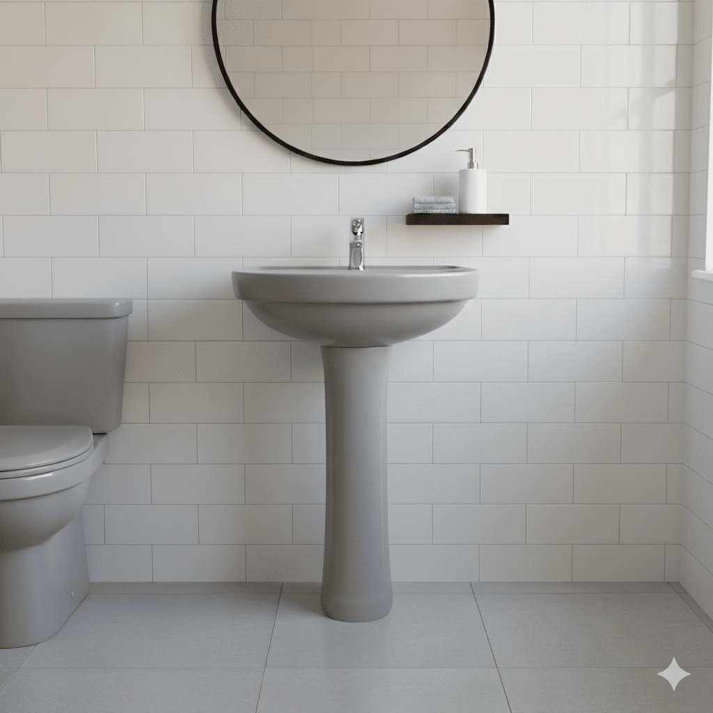 Lavatório e Coluna Cinza Cromo Com Kit Instalação Logasa Lavatório e Coluna Cinza Cromo Com Kit Instalação Logasa