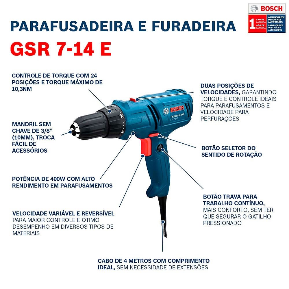 Parafusadeira/Furadeira Profissional GSR 7-14E 220V Parafusadeira/Furadeira Profissional GSR 7-14E 220V