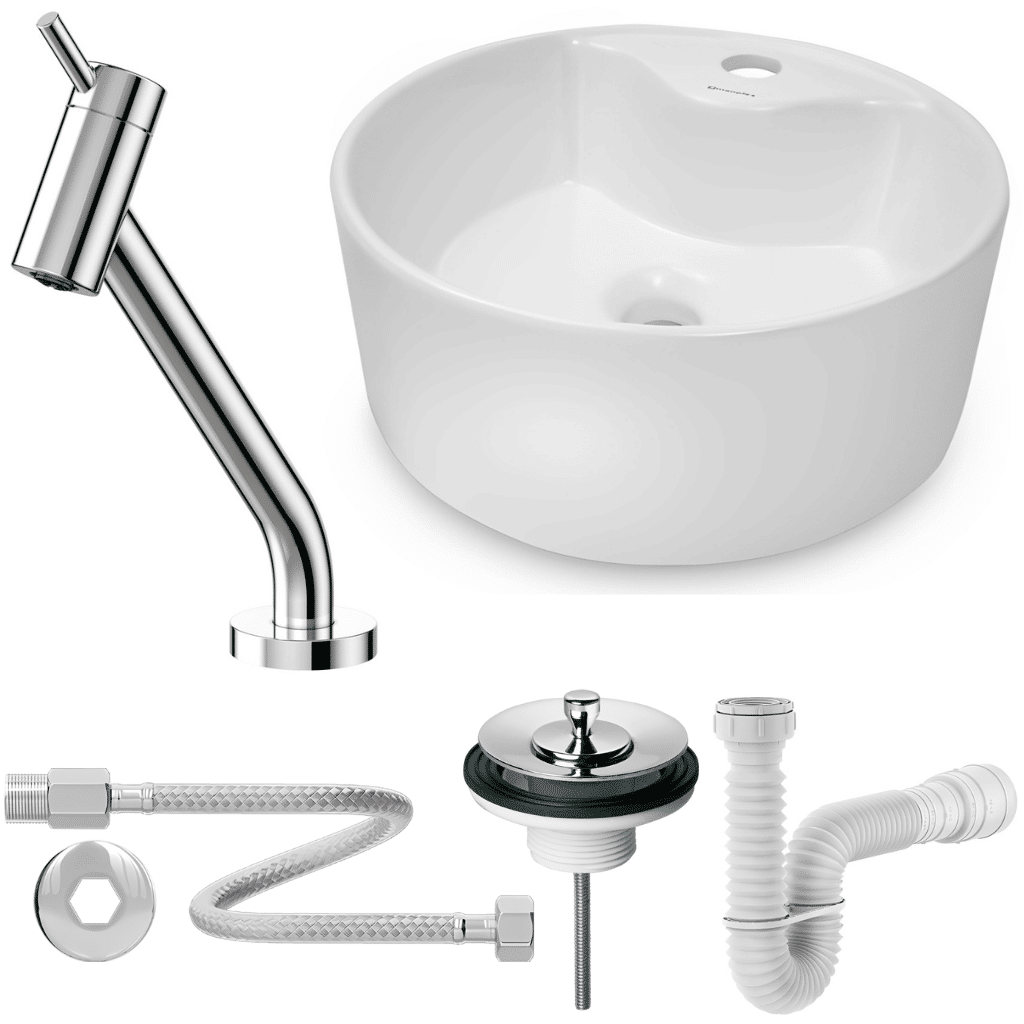 Cuba de Apoio Redonda 36x14cm Com Torneira Lóggica e Kit Instalação