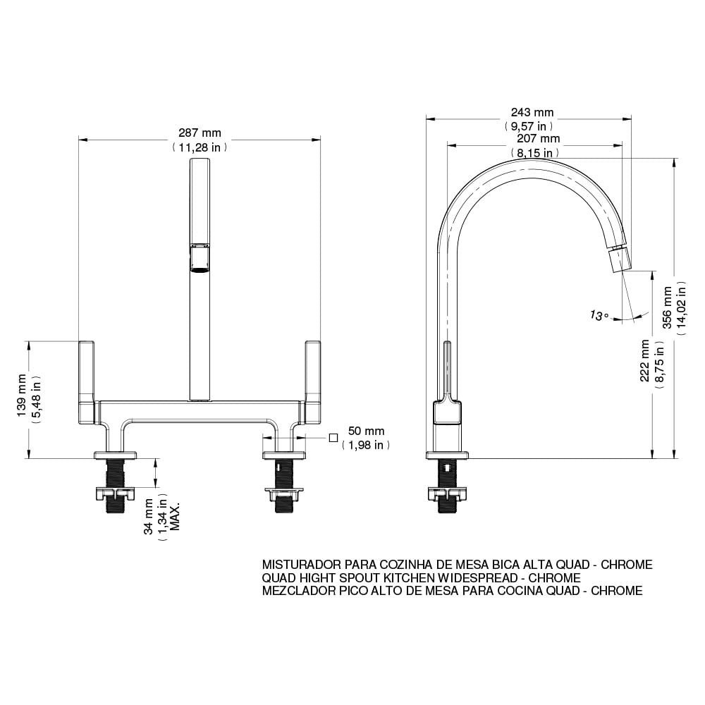 Misturador Para Cozinha De Mesa Bica Alta Docol Quad 07087006