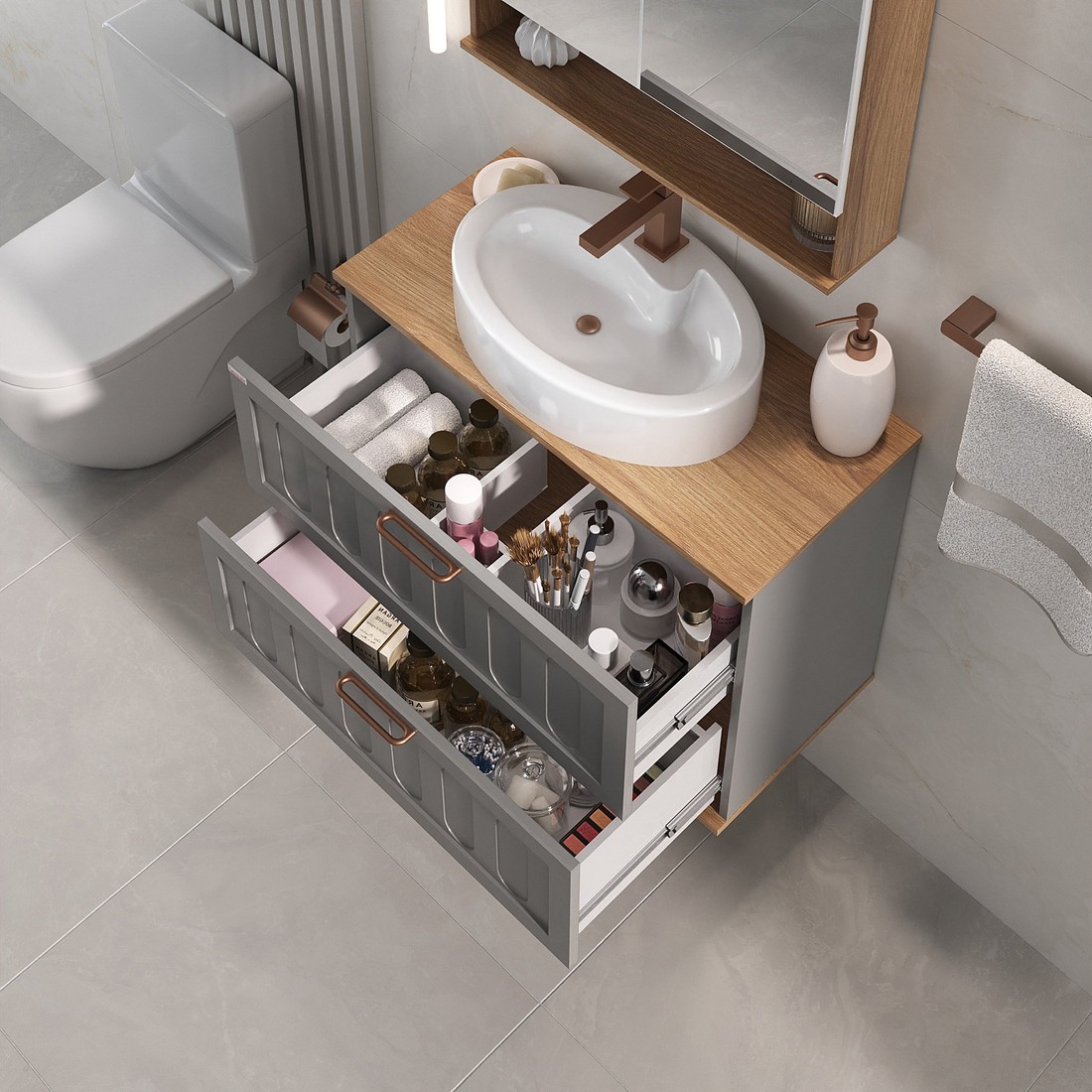 Kit Conjunto de Balcão Para Banheiro Milena 78cm Suspenso Fabribam Kit Conjunto de Balcão Para Banheiro Milena 78cm Suspenso Fabribam