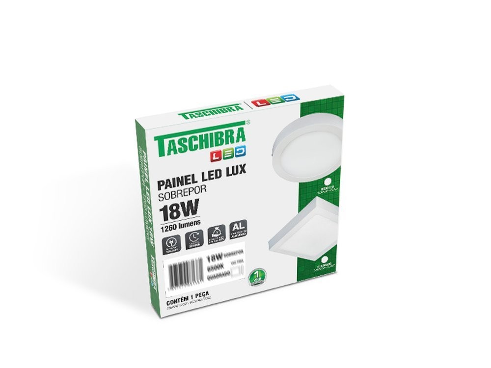 Painel de Led Sobrepor Quadrado 18W 6500K Taschibra Bivolt 110V/220V