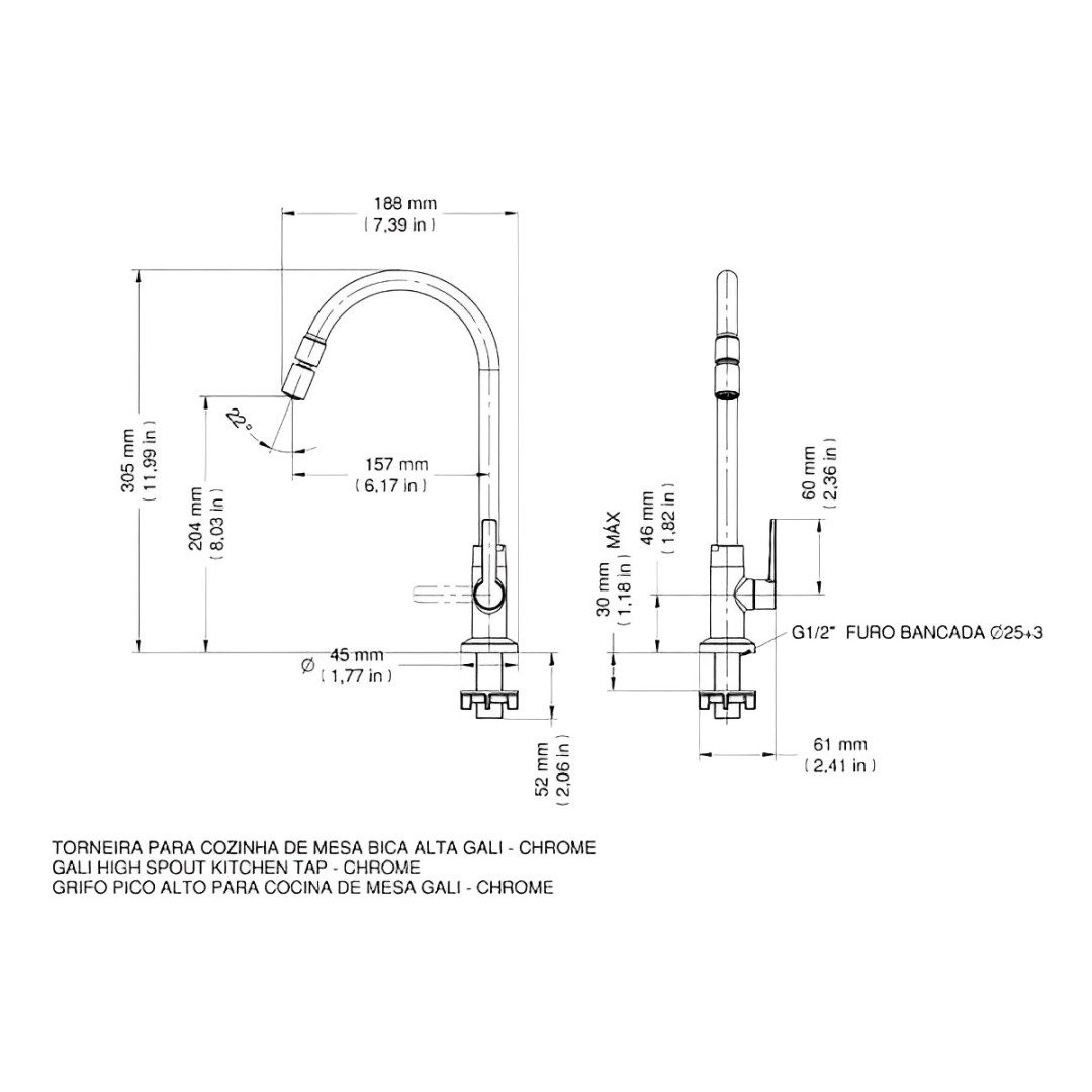 Torneira Para Cozinha Bica Alta Gali Docol 00801306