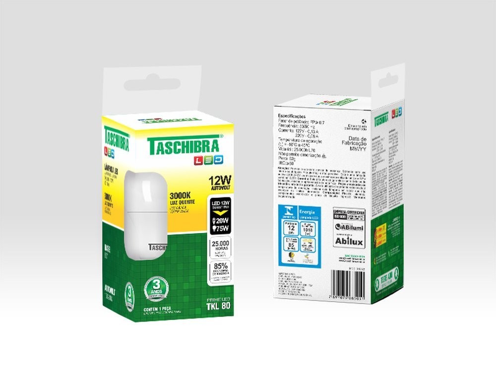 Kit Com 20Pçs Lâmpada Led 12W TKL80 3000K Taschibra Kit Com 20Pçs Lâmpada Led 12W TKL80 3000K Taschibra