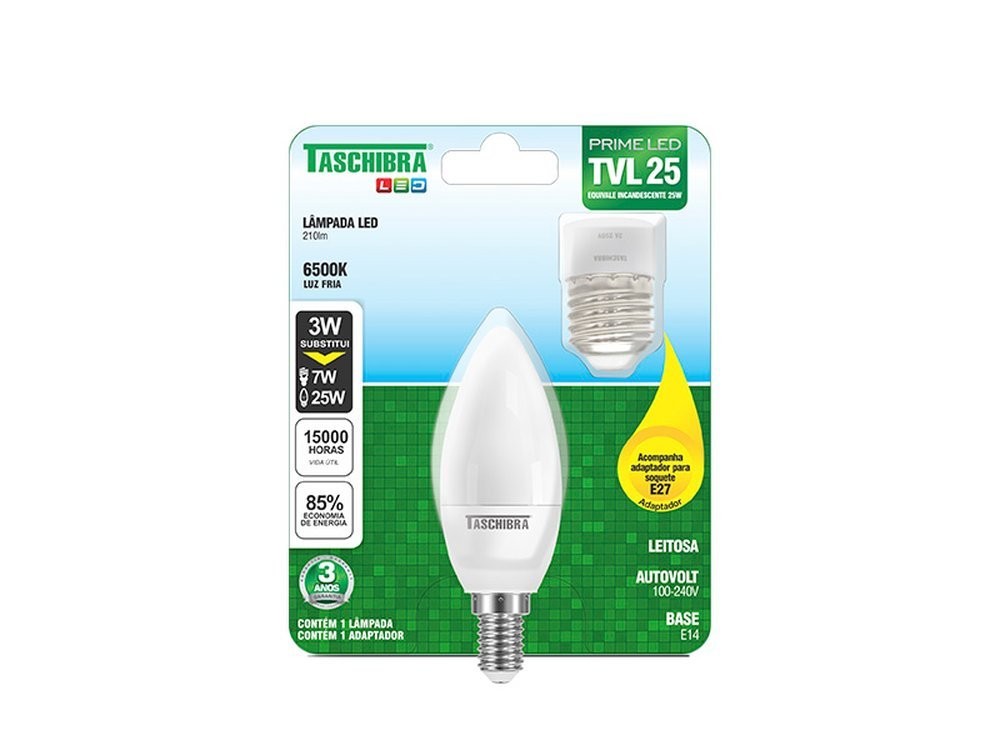 Lâmpada Led Vela Leitosa 3W 6500K E-14/E-27 Taschibra Lâmpada Led Vela Leitosa 3W 6500K E-14/E-27 Taschibra