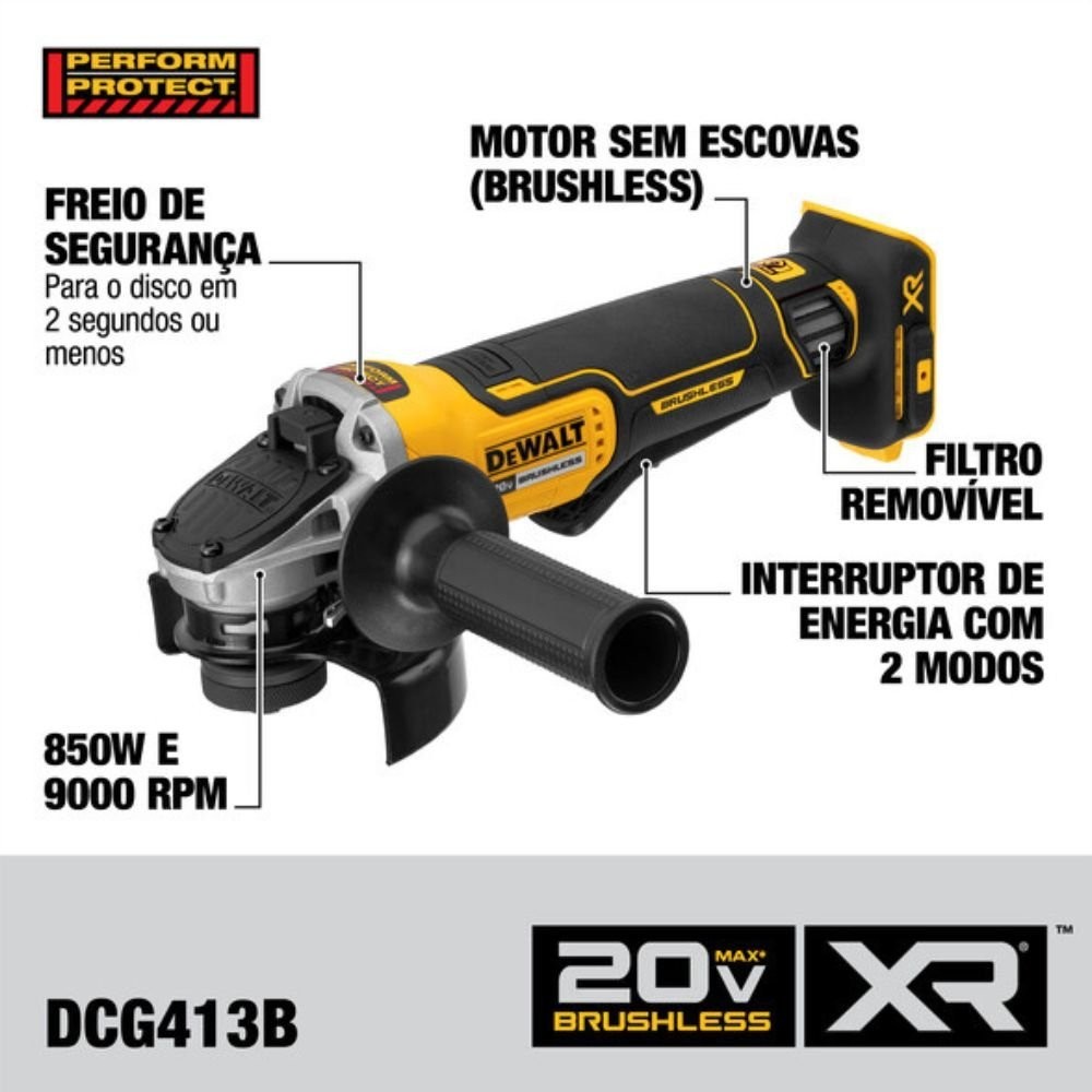 Esmerilhadeira Angular Dewalt DCG413B 4.1/2" 20V  (Sem Bateria e Sem Carregador)