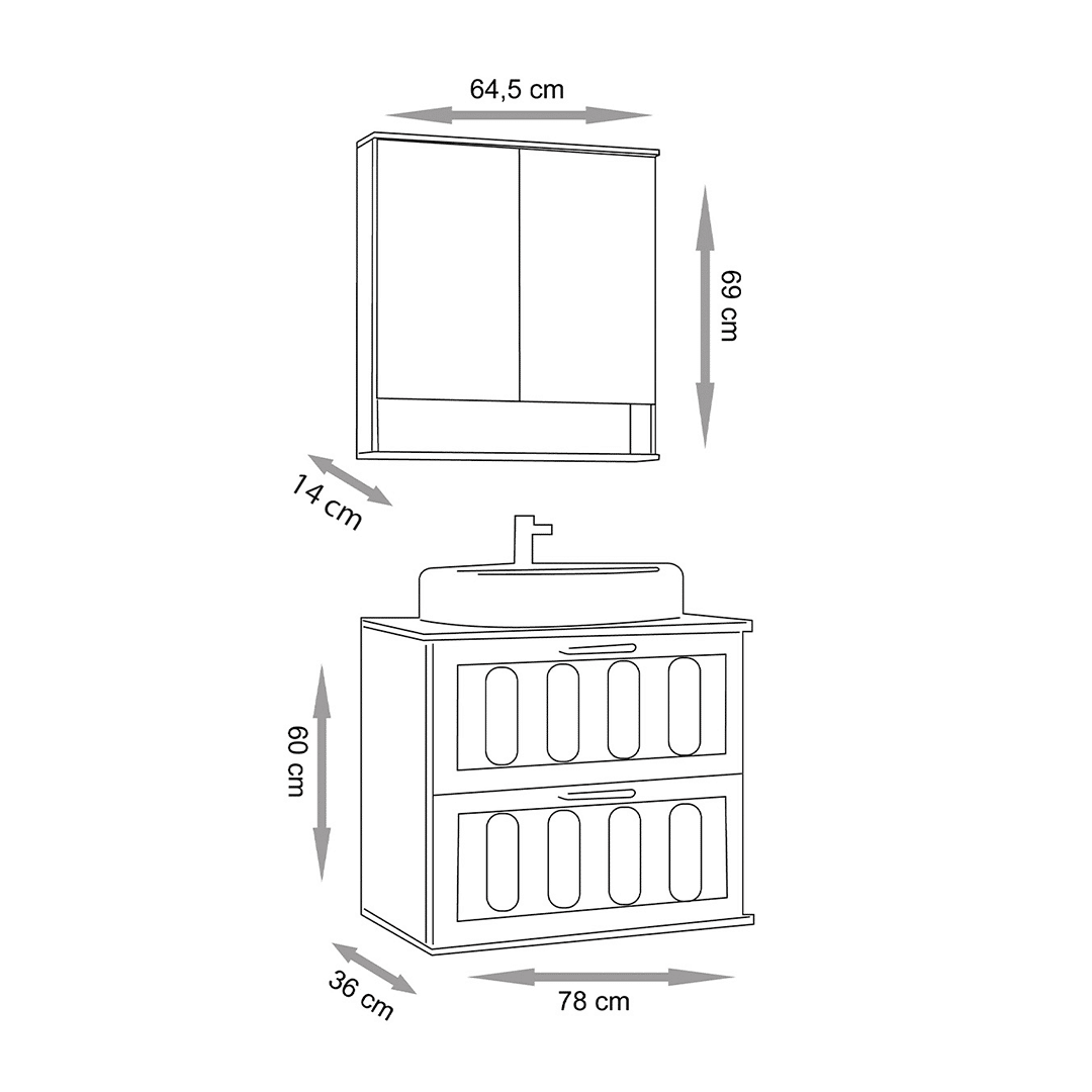 Kit Conjunto de Balcão Para Banheiro Milena 78cm Suspenso Fabribam Kit Conjunto de Balcão Para Banheiro Milena 78cm Suspenso Fabribam