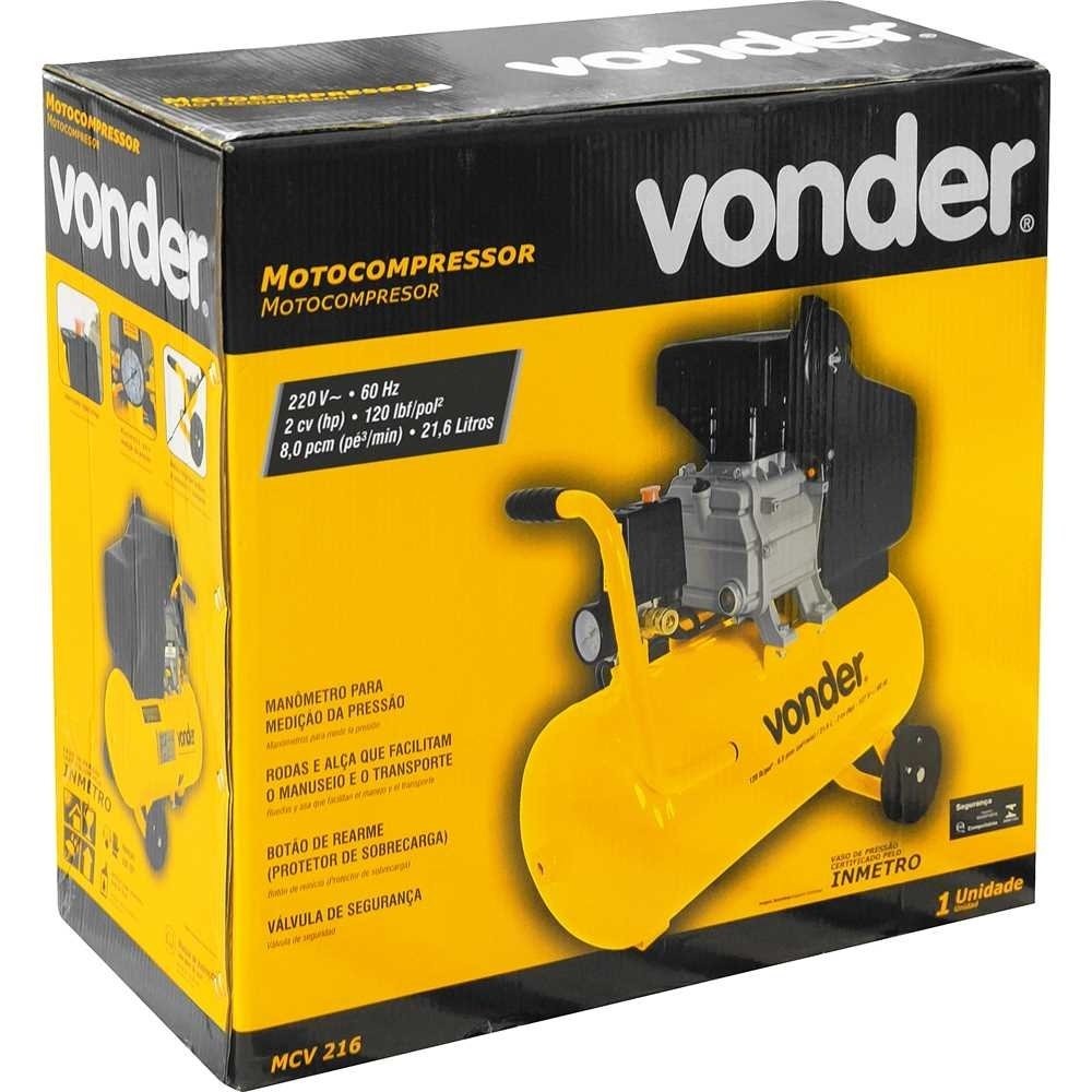 Compressor de Ar 8,0PCM 2,0CV 120LBS 21,6LTS Vonder 220v