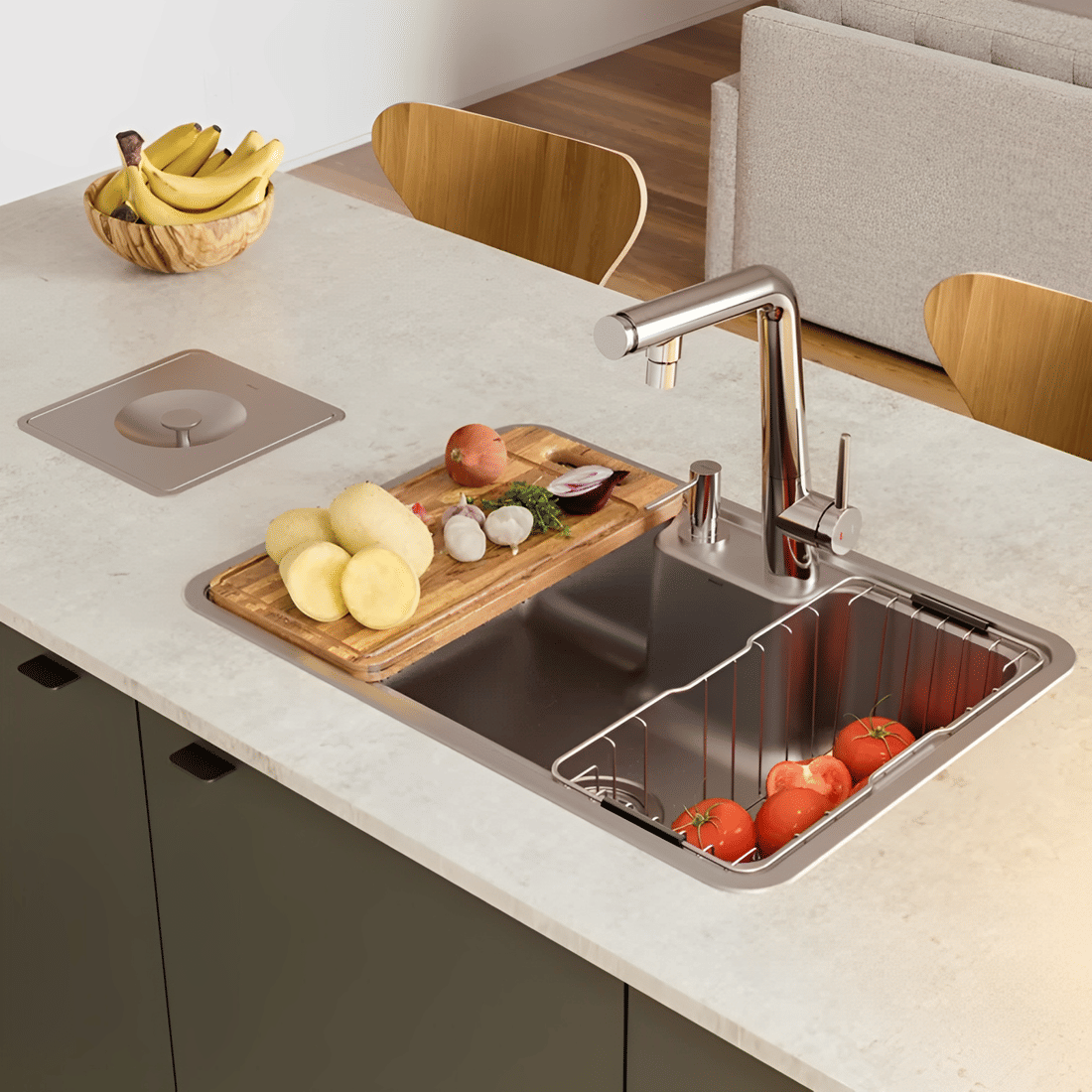 Cuba de Sobrepor/Embutir Massima Aço Inox 64x44x20cm Com Acessórios Docol