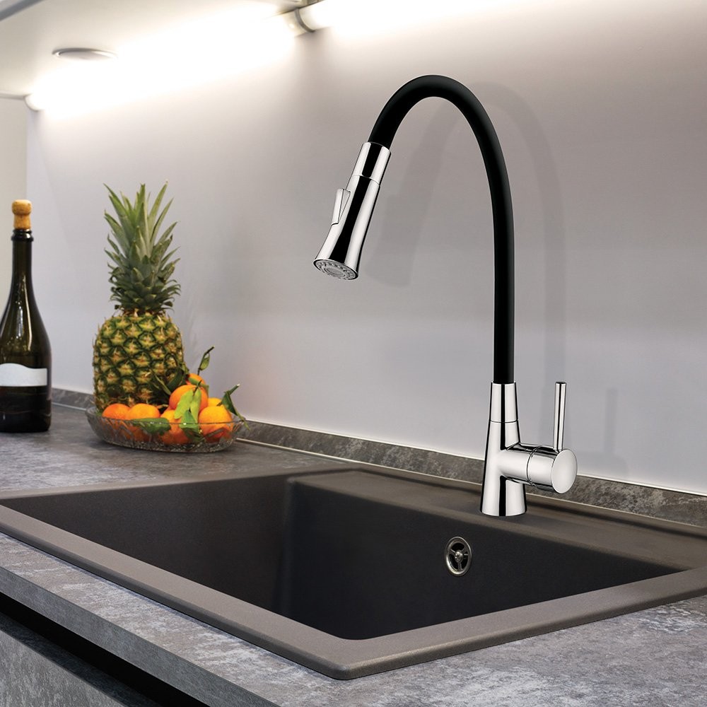 Misturador Monocomando De Mesa Bica Flex Preto/Cromado Lorenzetti 2257 B27 Misturador Monocomando De Mesa Bica Flex Preto/Cromado Lorenzetti 2257 B27