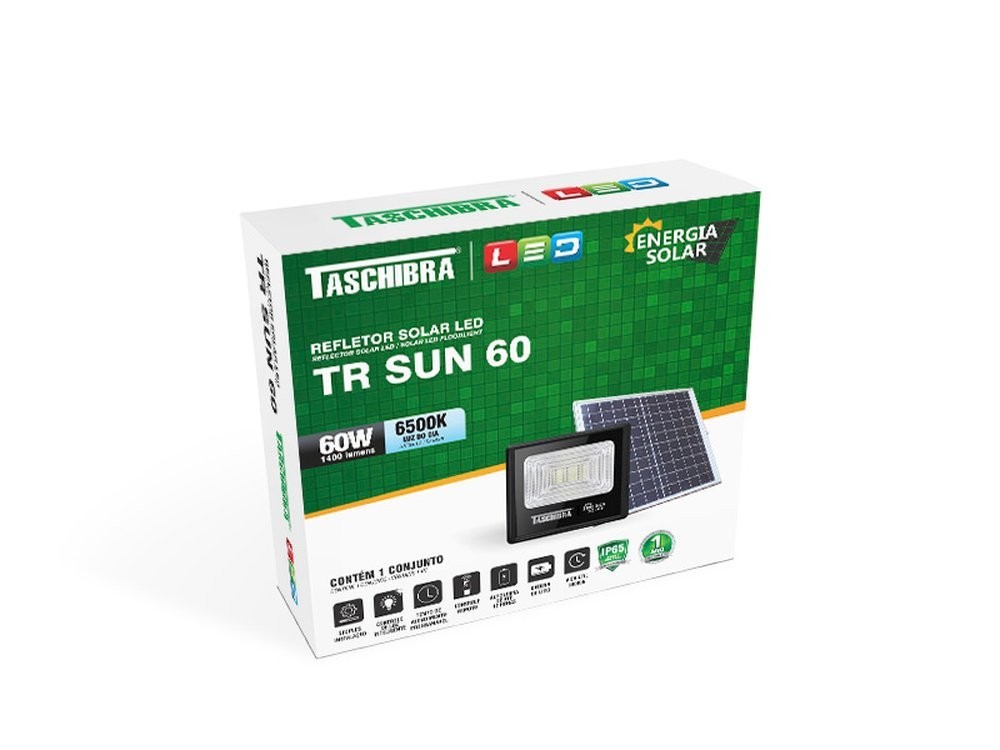Refletor TR Led Solar 60W Preto 6500K Refletor TR Led Solar 60W Preto 6500K