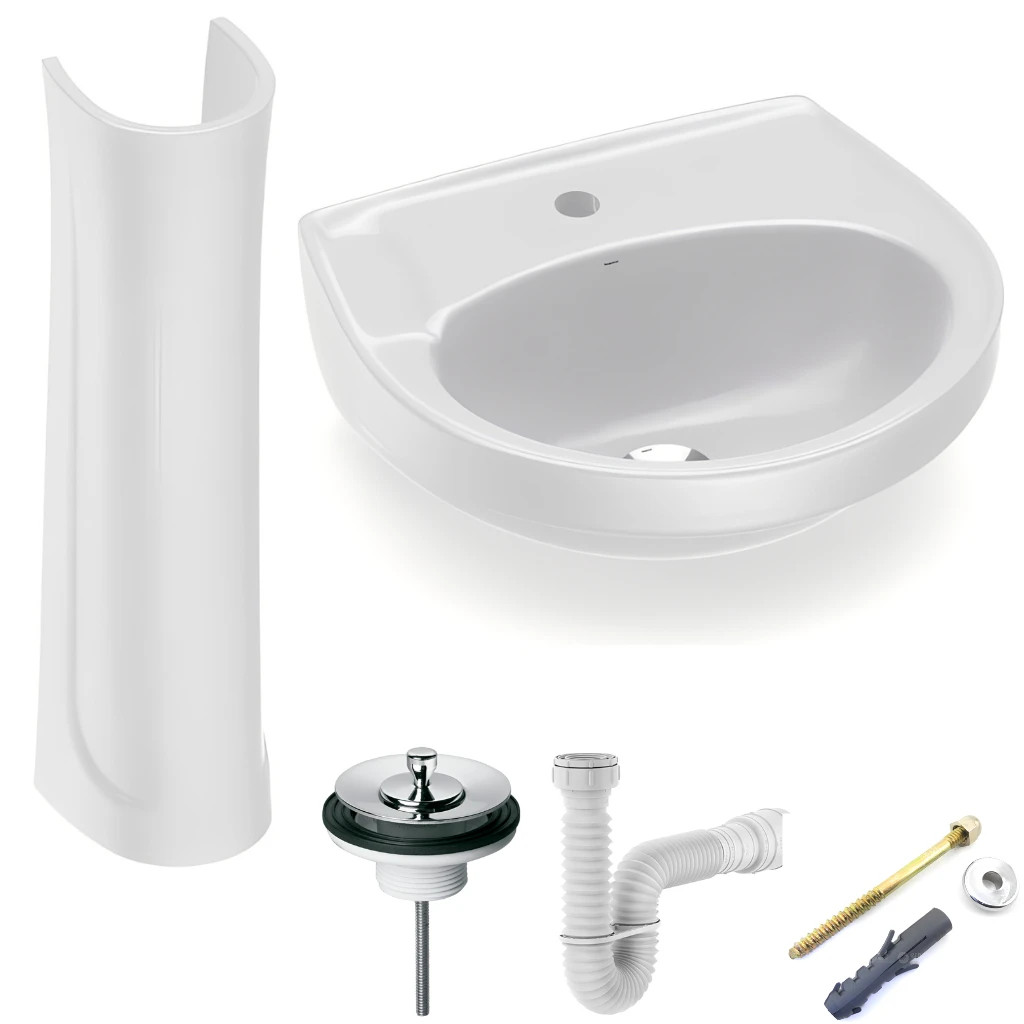 Lavatório e Coluna Cinza Cromo Com Kit Instalação Logasa