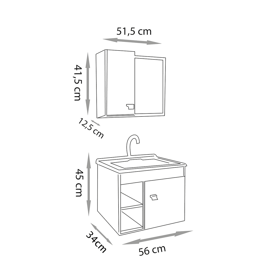 Kit Conjunto de Balcão Para Banheiro Sophia 60cm Branco/Carvalho Fabribam Kit Conjunto de Balcão Para Banheiro Sophia 60cm Branco/Carvalho Fabribam