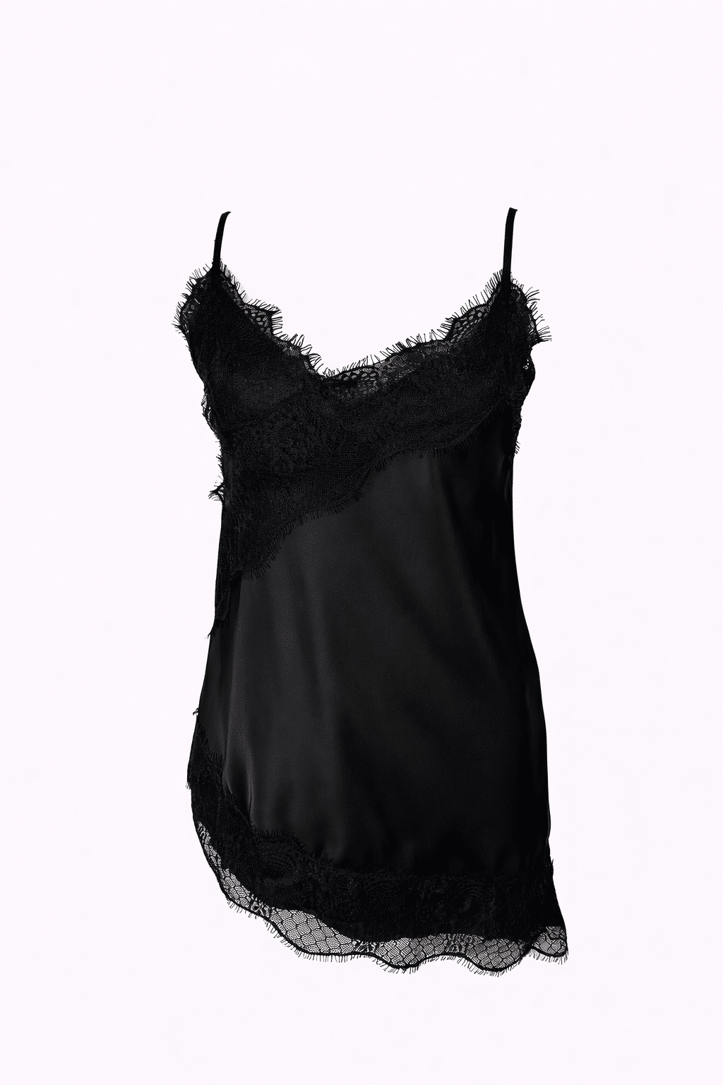 Blusa de cetim preta e decote em renda Blusa de cetim preta e decote em renda