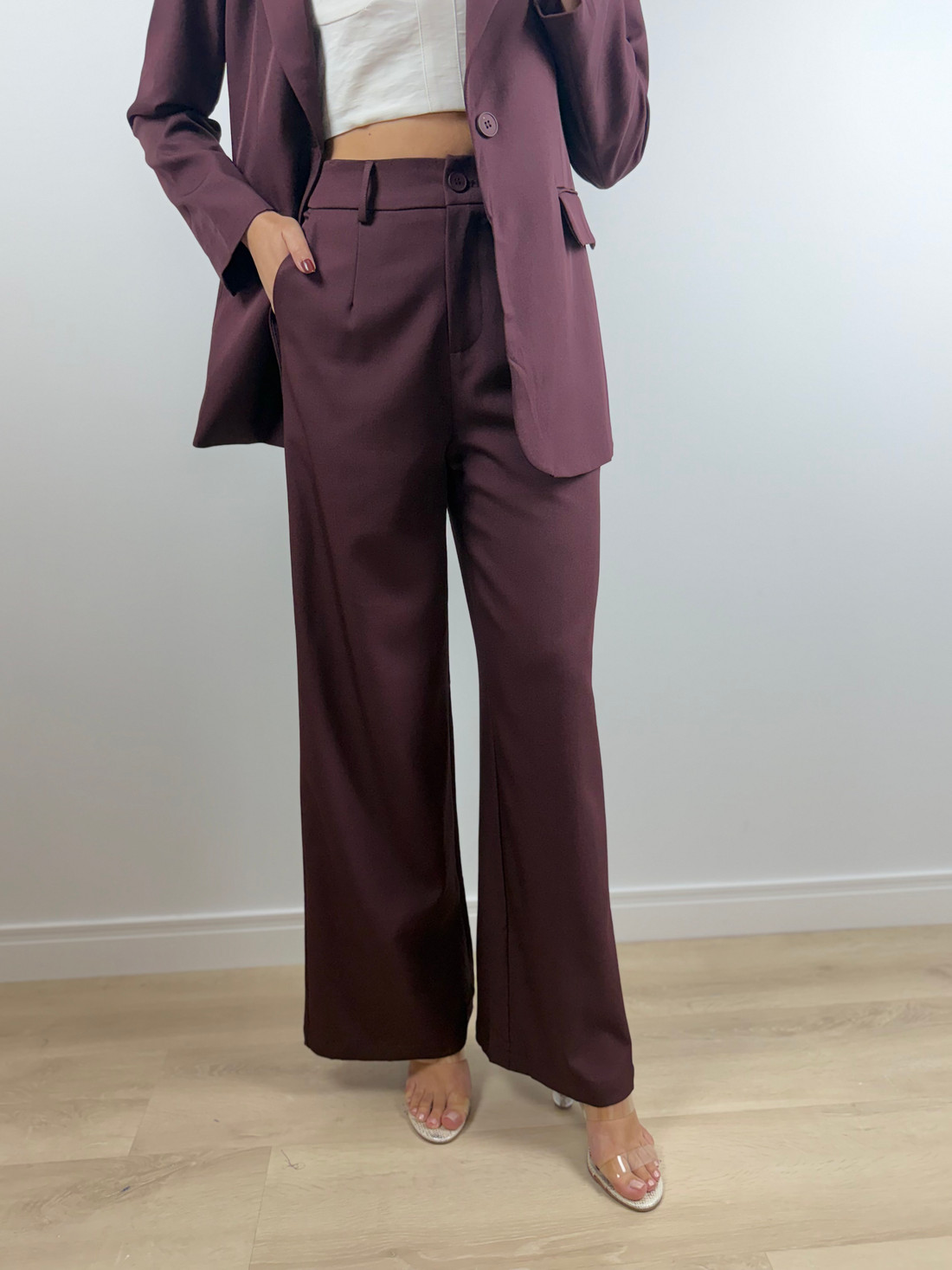 Conjunto blazer e calça alfaiataria uva Conjunto blazer e calça alfaiataria uva