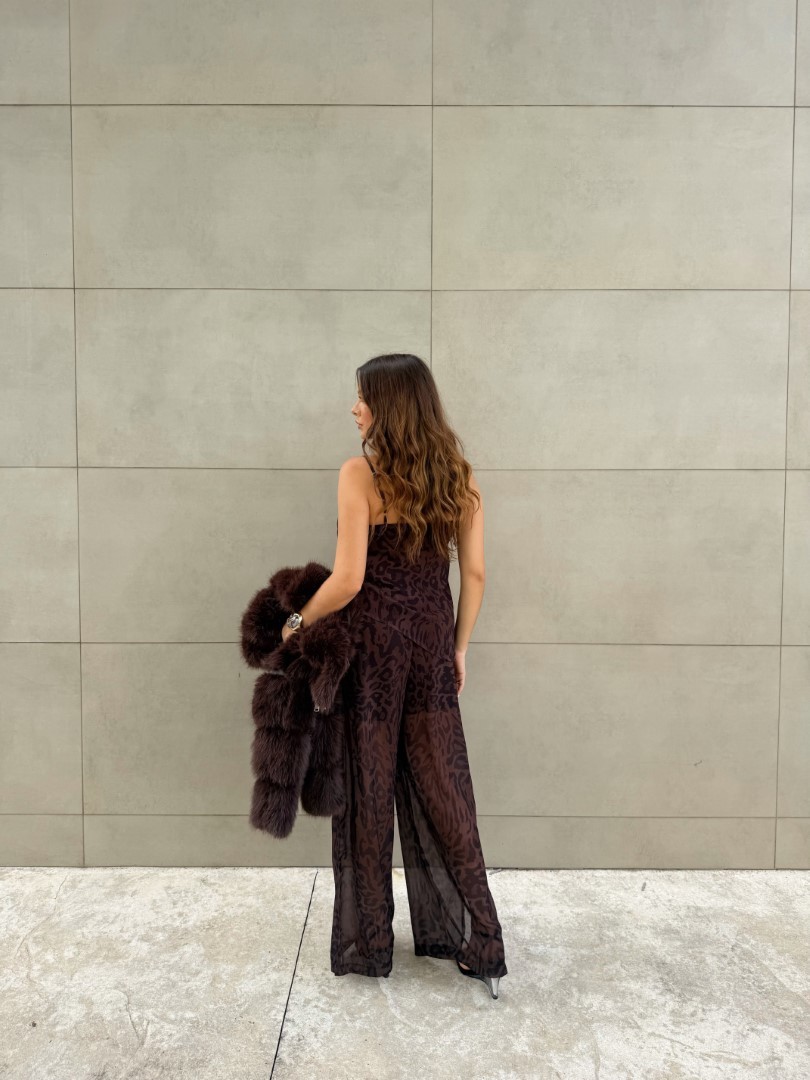 Blusa de crepe com estampa de onça marrom Blusa de crepe com estampa de onça marrom