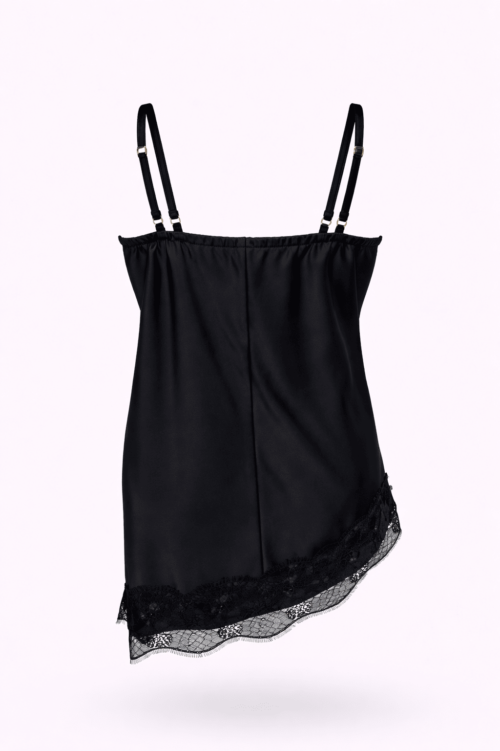 Blusa de cetim preta e decote em renda Blusa de cetim preta e decote em renda