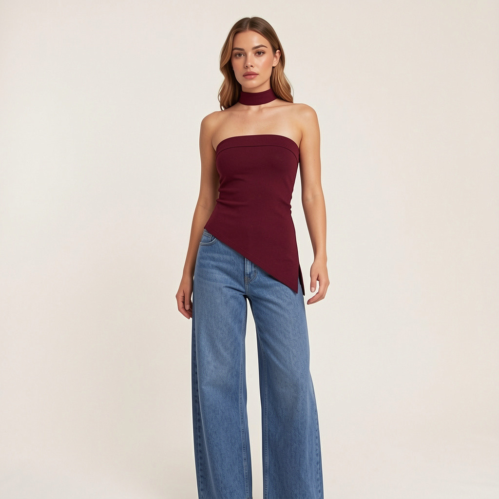 Blusa tomara que caia vinho em poliamida Blusa tomara que caia vinho em poliamida