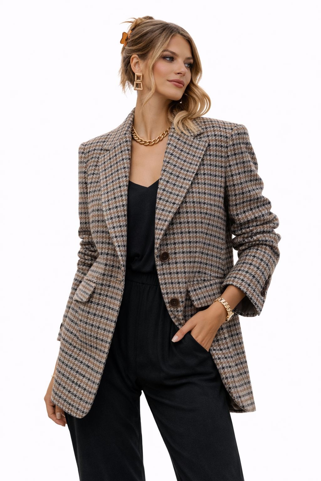 Blazer de alfaiataria xadrez marrom Blazer de alfaiataria xadrez marrom