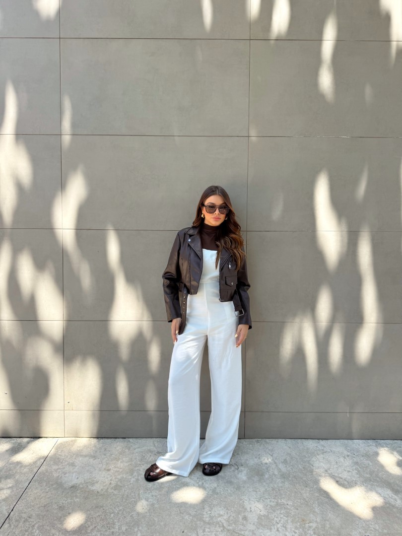 Jaqueta biker em courino marrom Jaqueta biker em courino marrom