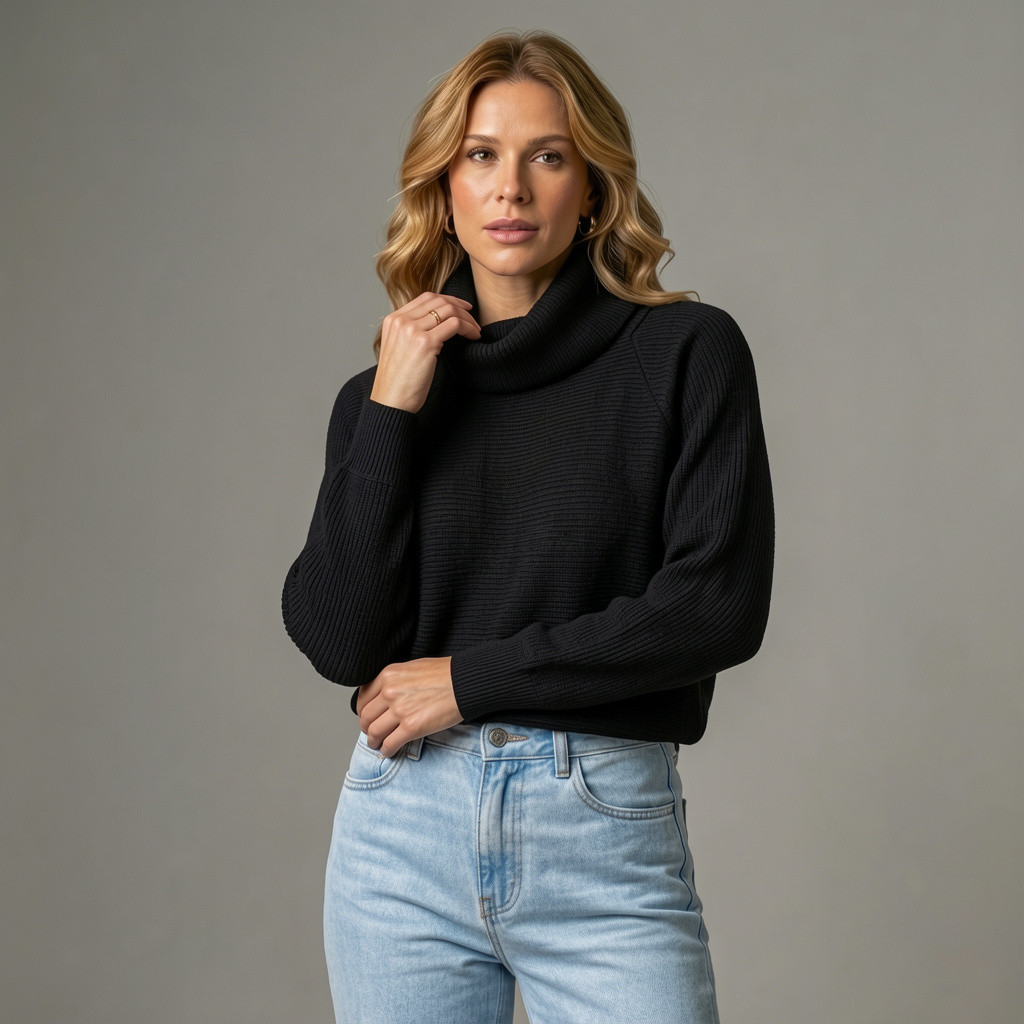 Blusa de tricot com gola preta Blusa de tricot com gola preta