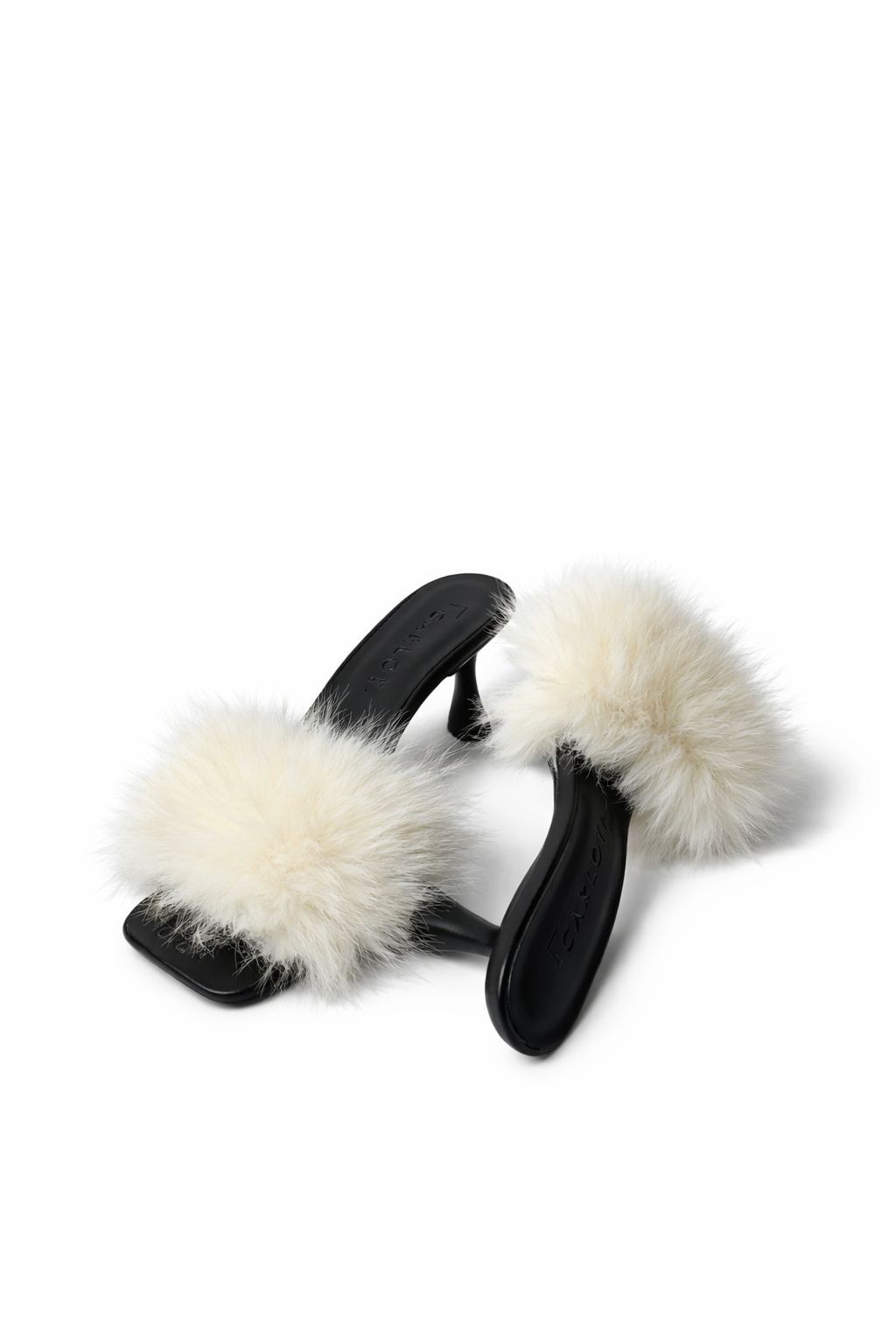 Tamanco de salto preto com pelo branco Tamanco de salto preto com pelo branco
