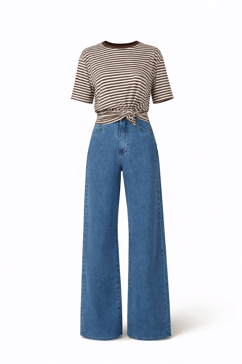 T-shirt listrada em algodão Marrom T-shirt listrada em algodão Marrom