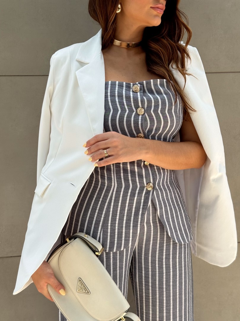 Conjunto listrado tomara que caia e calça cinza Conjunto listrado tomara que caia e calça cinza