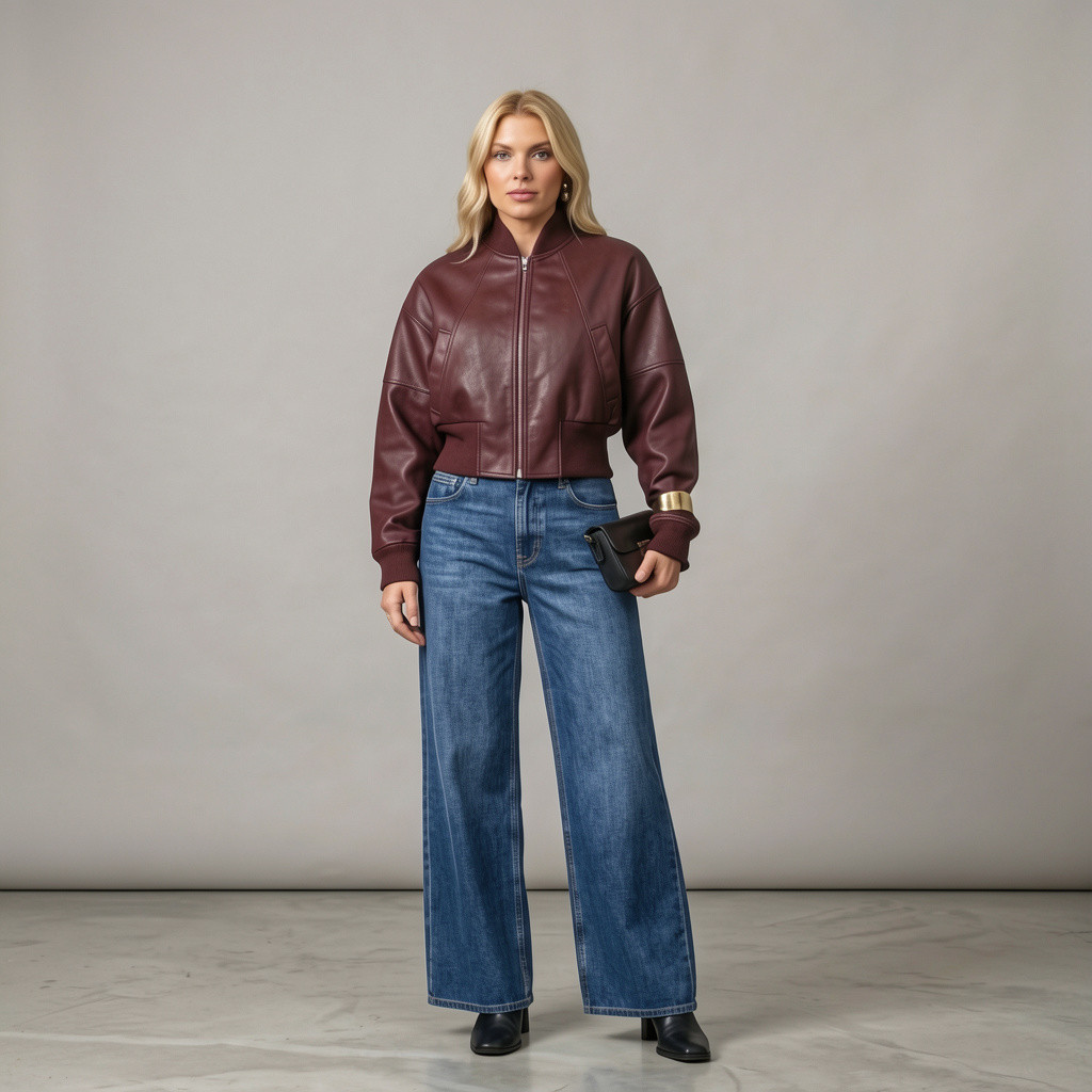 Jaqueta curta de courino uva Jaqueta curta de courino uva