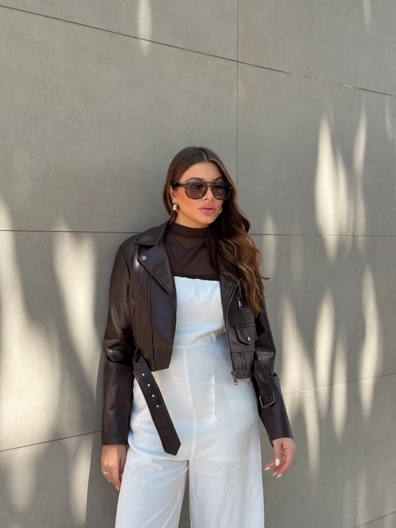 Jaqueta biker em courino marrom Jaqueta biker em courino marrom