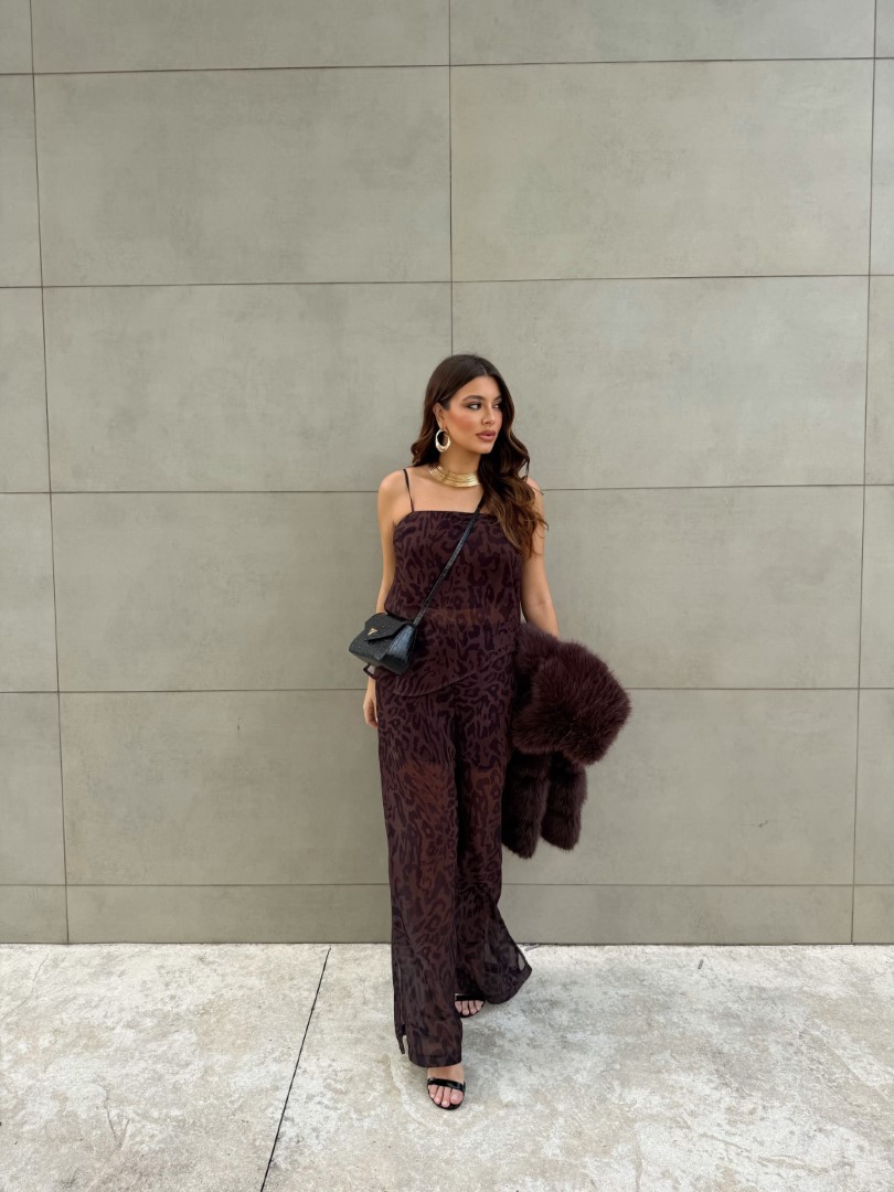 Blusa de crepe com estampa de onça marrom Blusa de crepe com estampa de onça marrom