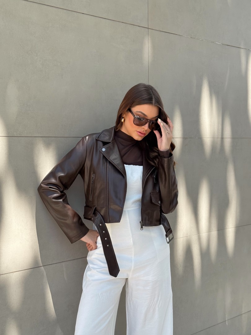 Jaqueta biker em courino marrom Jaqueta biker em courino marrom