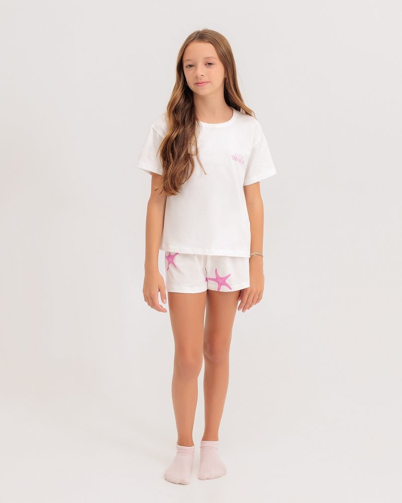 Pijama Infantil Feminino Manga Curta Com Shorts