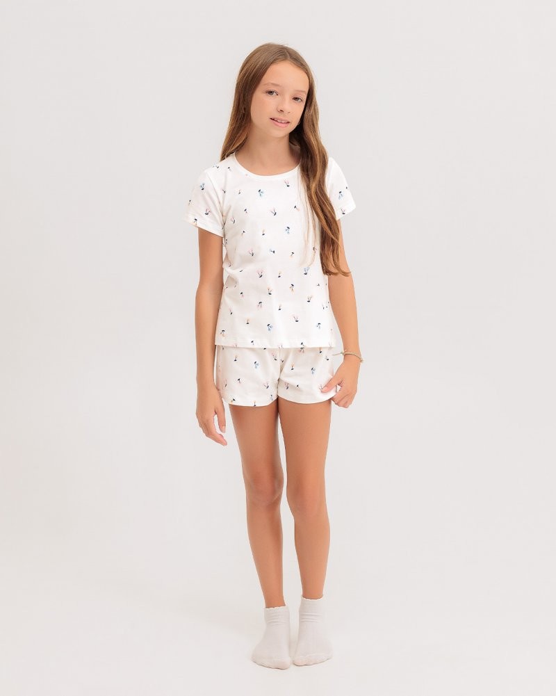 Pijama Infantil Feminino Manga Curta Com Shorts