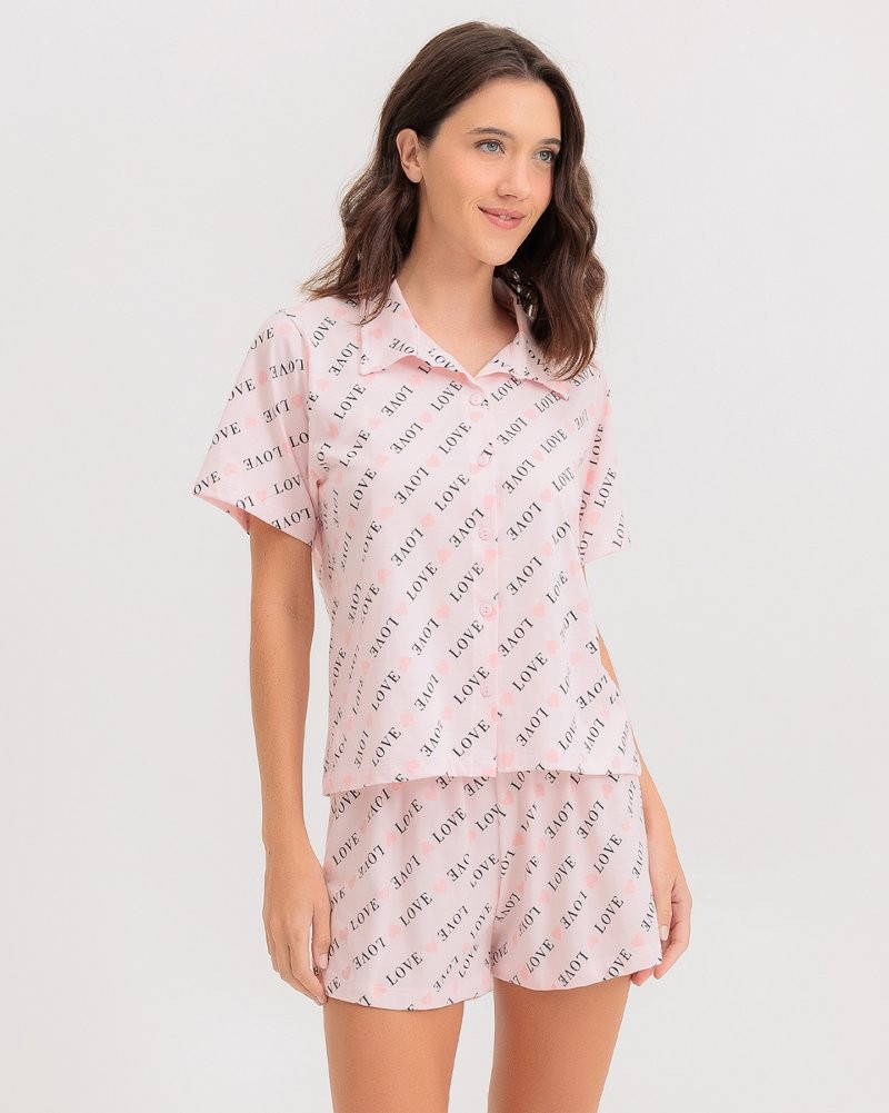 Pijama Feminino Manga Curta Americano Com Shorts