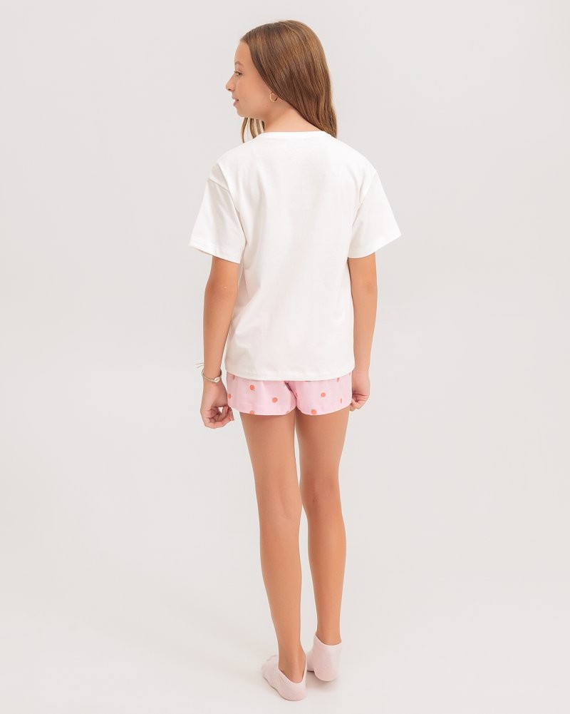 Pijama Infantil Feminino Manga Curta Com Shorts