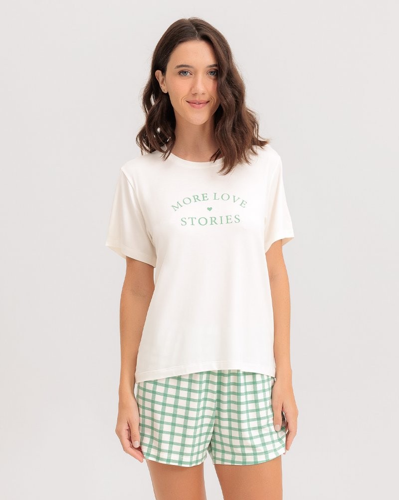 Pijama Feminino Manga Curta Com Shorts