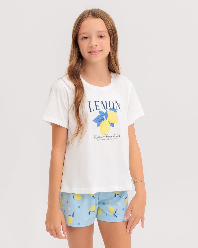 Pijama Infantil Feminino Manga Curta Com Shorts