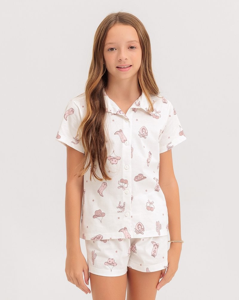Pijama Infantil Feminino Manga Curta Americano Com Shorts