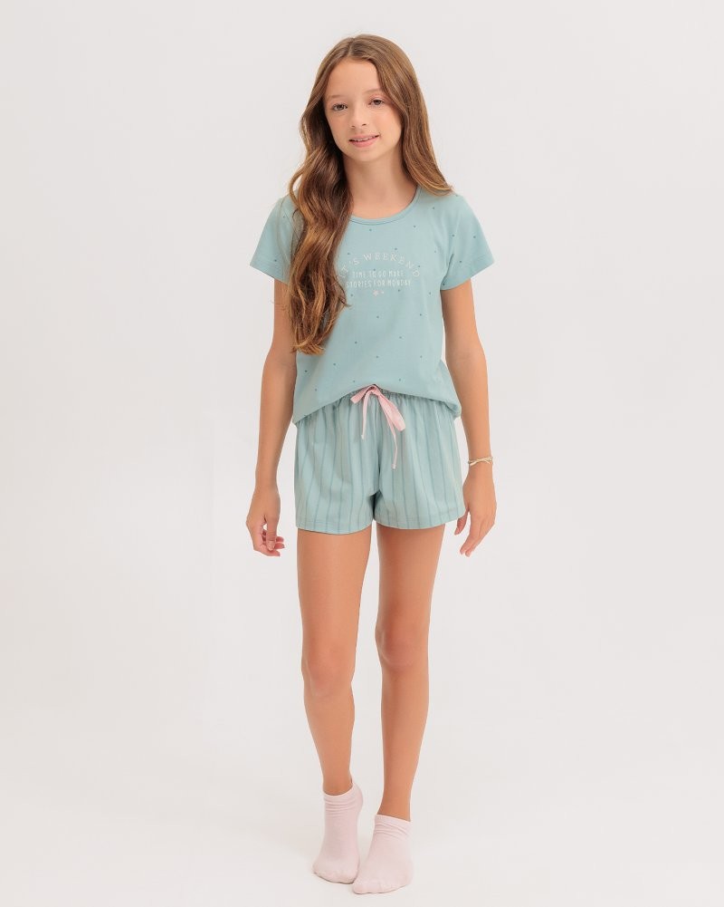 Pijama Infantil Feminino Manga Curta com Shorts
