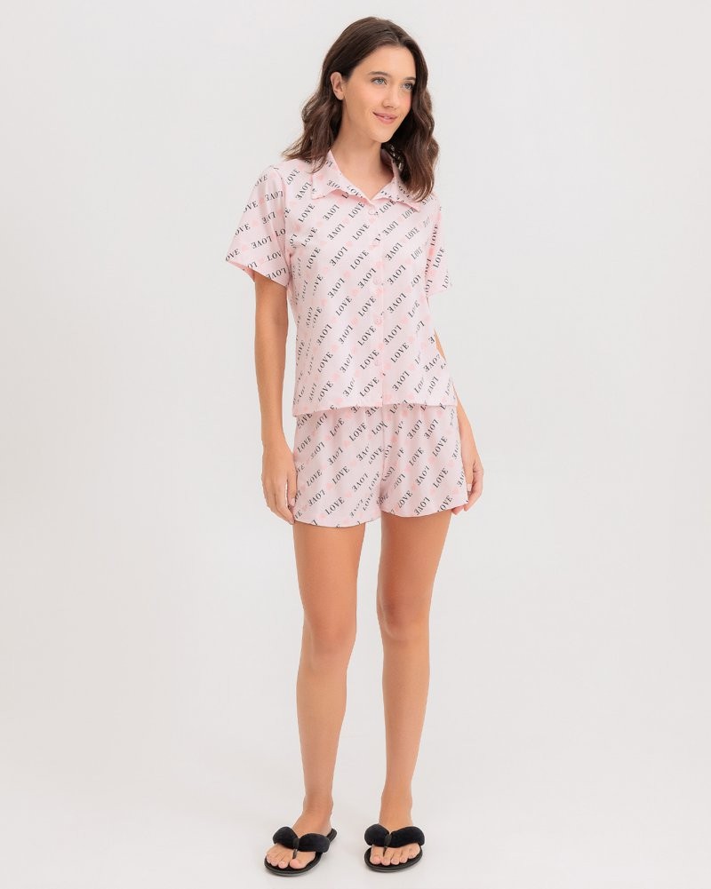 Pijama Feminino Manga Curta Americano Com Shorts