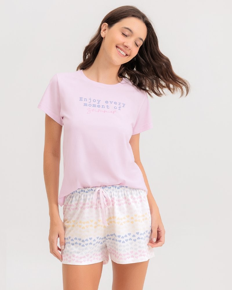 Pijama Feminino Manga Curta Com Shorts